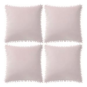 Soft Pillow covers with Pom Poms! 8 Pale Pink, 16"x16" Velvet Pillow Covers
